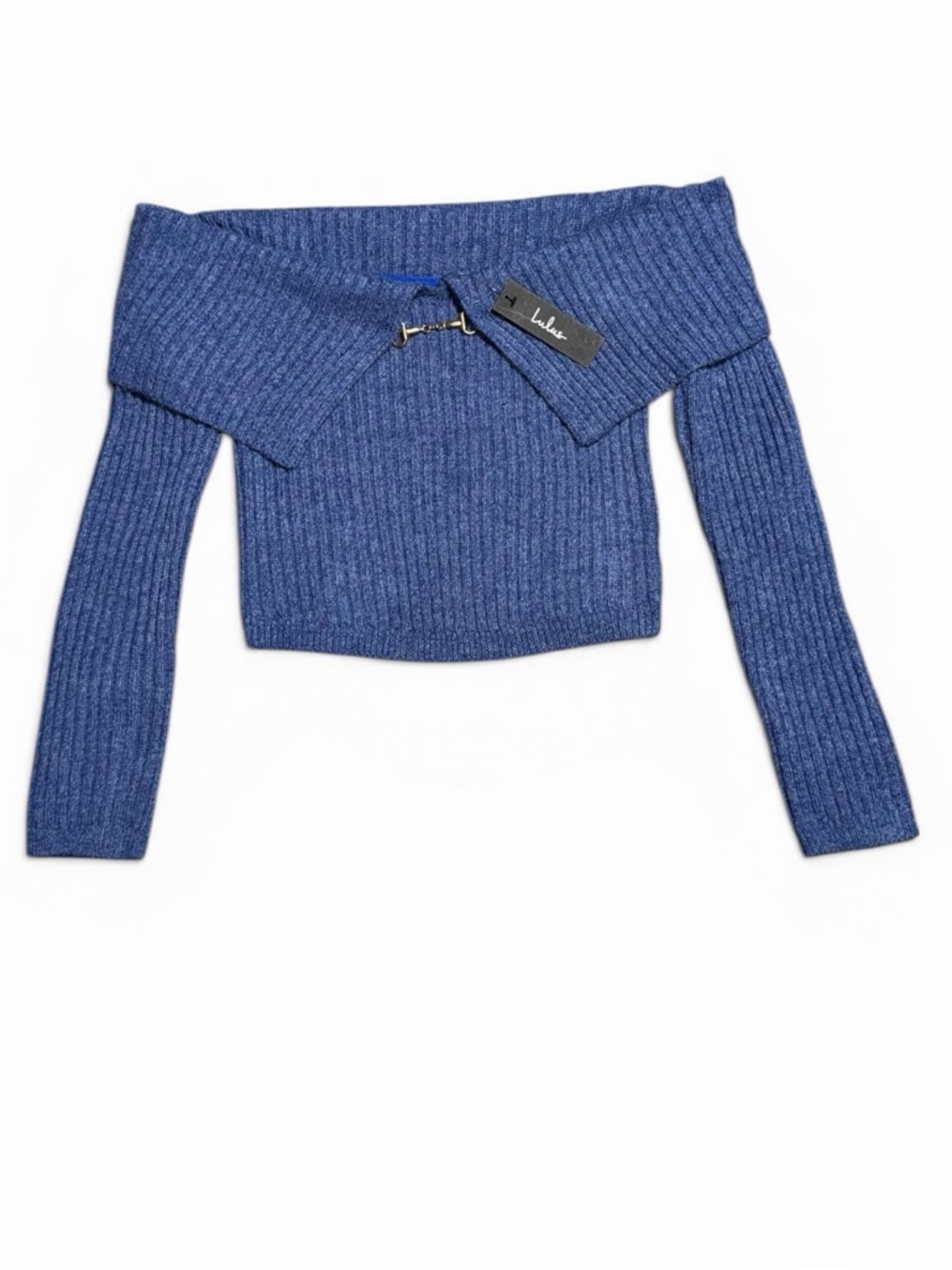 NWT Lulu's Blue Off-the-Shoulder Ribbed Knit Sweater